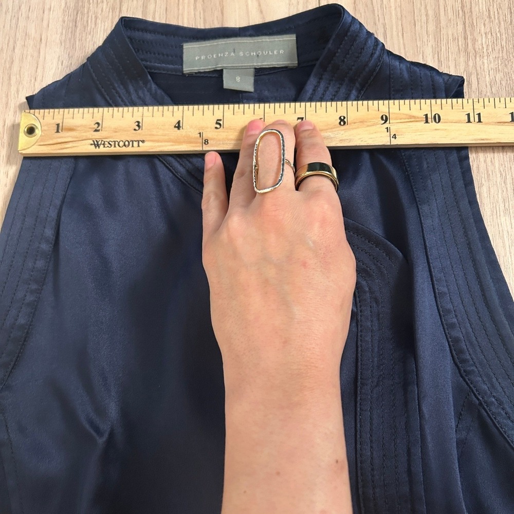 100% Silk Navy Blue Wrap V-Neck Midi Dress Proenza Schouler for Target 8 - Picture 11 of 14